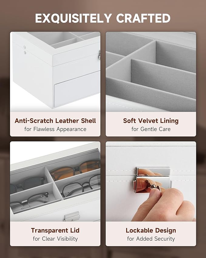 CO-Z Sunglasses Organizer with 12 Slots, Leather Eyeglasses Storage Box - Image 4