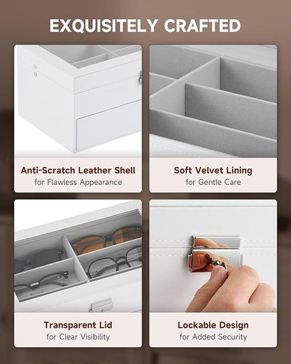CO-Z Sunglasses Organizer with 12 Slots, Leather Eyeglasses Storage Box - Image 4
