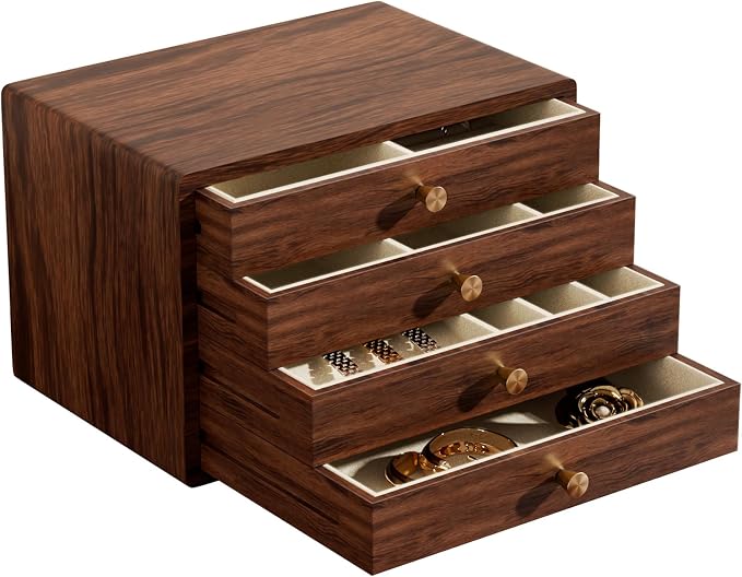GENUINED Large Black Walnut Wooden Jewelry Box, High End Solid Wood Jewelry by GENUINED