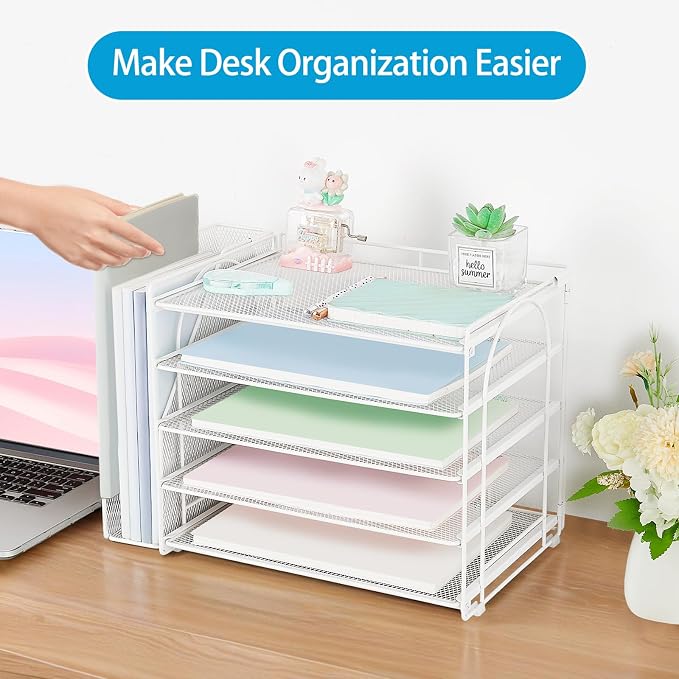 AUPSEN White Desk Organizers and Accessories, 5-Tier Letter Tray Paper Organizer - Image 4
