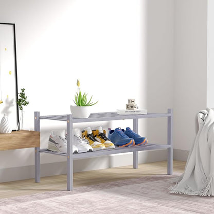 2 Tier Bamboo Shoe Rack for Closet Free Standing Wood Shoe Shelf for Entryway - Image 7
