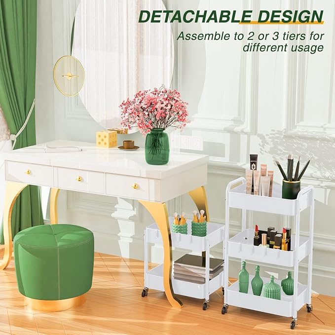 LEHOM 3 Tier Rolling Utility Cart, Metal Trolley Cart - Image 5