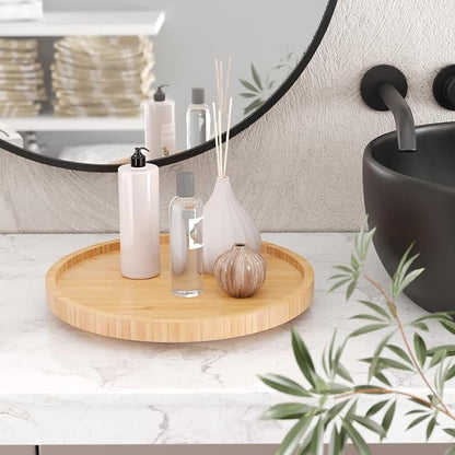 Lazy Susan Organizer for Kitchen, Bamboo Turntable for Cabinet, Small（Natural） - Image 2