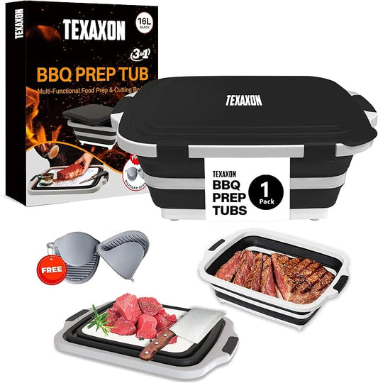 8L/16L BBQ Prep Tub with Cutting Board, Lid & Complimentary Mitts/Gloves – by Unknown