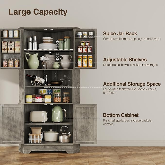 Corner Cabinet, 6-Tier Corner Food Pantry Hutch - Image 4