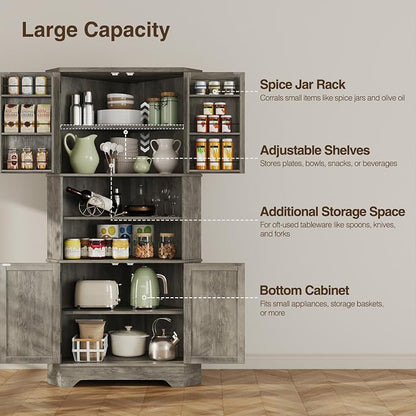 Corner Cabinet, 6-Tier Corner Food Pantry Hutch - Image 4