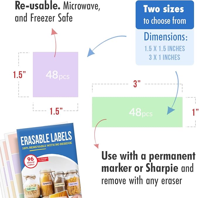 MESS Reusable Food Container Labels – Erasable, Removable Dry Erase Labels - Image 3