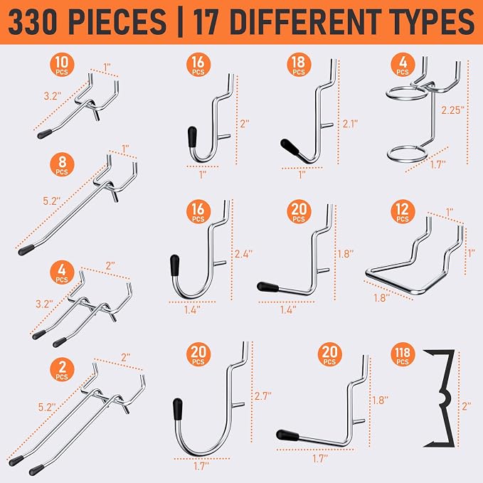 INCLY 280PCS Upgraded Pegboard Accessories Organizer Kit, Peg Board Hooks - Image 5