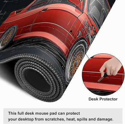 Retro Car Blueprint Mouse Pad – Large Extended Desk Mat 31.5 x 11.8 in – - Image 4