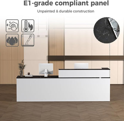 L Shape Reception Desk with Counter, Lockable Drawer, Keyboard Tray, and - Image 5