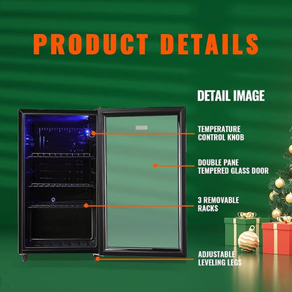 WANAI Mini Fridge Glass Door 120 Cans Beverage Refrigerator Small Wine Cooler - Image 4