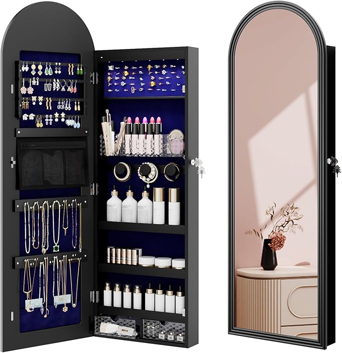 Jewelry Cabinet Organizer with Mirror, 47 inch Lockable Full-Length Mirror by Ylued