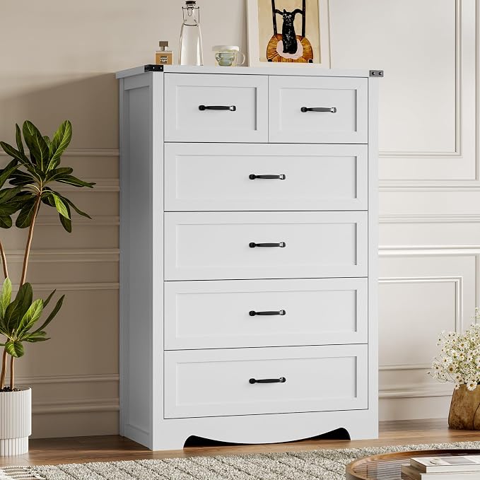 Tall 6-Drawer Dresser for Bedroom, Modern Wooden Chest of Drawers by BORNOON