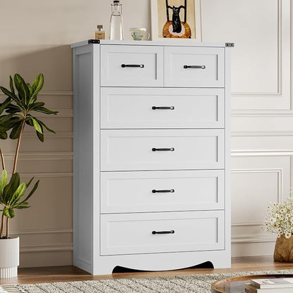 Tall 6-Drawer Dresser for Bedroom, Modern Wooden Chest of Drawers by BORNOON