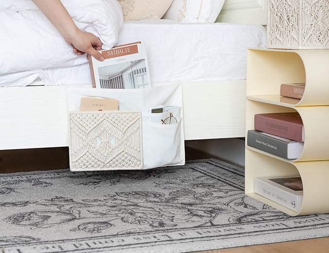 Mkono Couch Bedside Caddy Boho Remote Control Holder Macrame Armrest Storage - Image 3