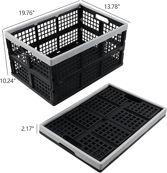 3 Pack 42 L Large Plastic Collapsible Storage Crates, Stackable Folding Milk - Image 2