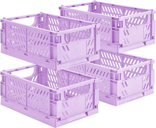 4-Pack Small Pastel Plastic Storage Baskets, Collapsible Crates by HUUSMOT