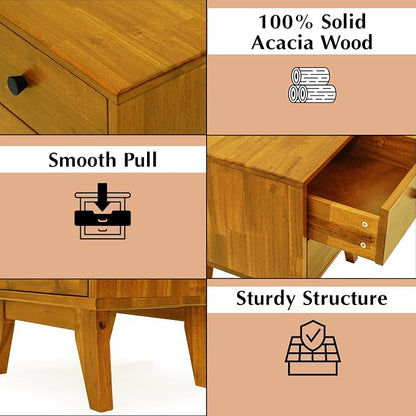 Acacia Silvia Nightstand with 2 Drawers, Solid Wood Bedside Table, Table with - Image 3