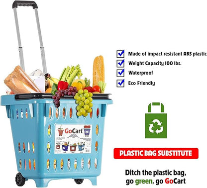dbest products GoCart, Teal Grocery Cart Shopping Laundry Basket on Wheels - Image 4