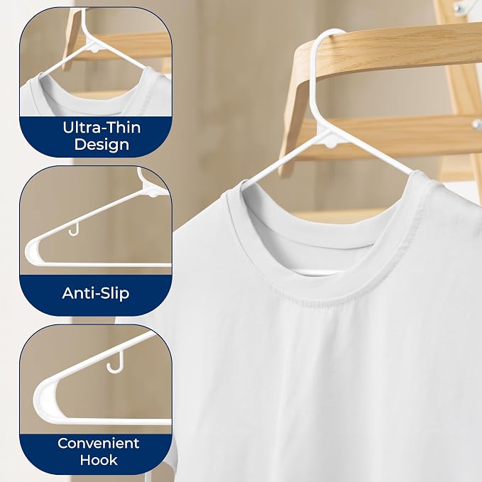 SereneLife White Plastic Hangers 200 Pcs, Durable Hanger Set - Image 5