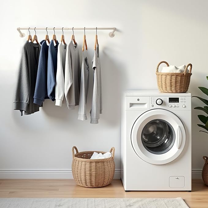 54" White Wall Mounted Clothes Rack, Industrial Pipe Iron Garment Bar, - Image 5