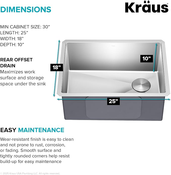 Kraus KHU111-25 Standart PRO 16 Gauge Undermount Single Bowl Stainless Steel - Image 6