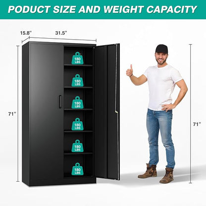 Metal Storage Cabinet with 2 Doors and 6 Shelves, Locking File Cabinet - Image 3