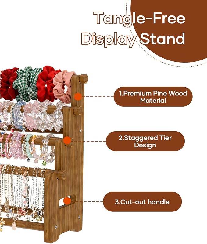NEEKFOX Wooden Bracelet Holder, 4 Tier Jewelry Bracelet Display Stand, Bracelet - Image 8