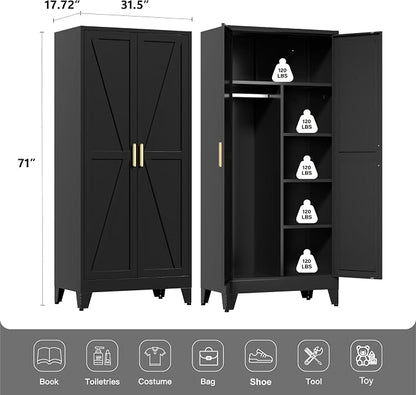 71" Tall Metal Wardrobe Closet - Image 3