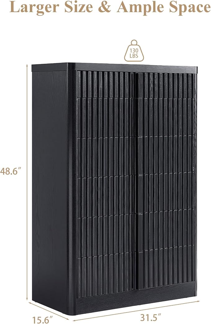 Black Fluted Dresser for Bedroom, Chest of Drawers, Curved Profile Design - Image 2