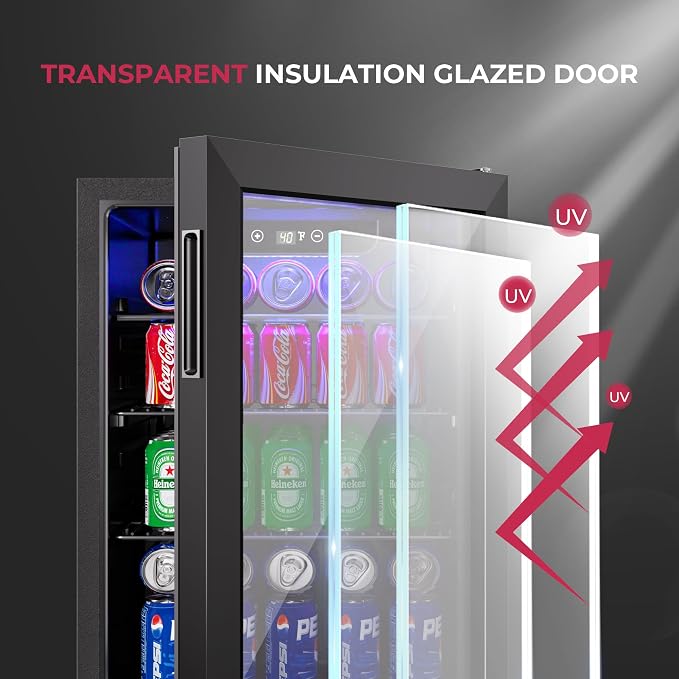 100 Can Beverage Refrigerator Cooler, 2.7 cu.ft Mini Fridge Glass Door - Image 6