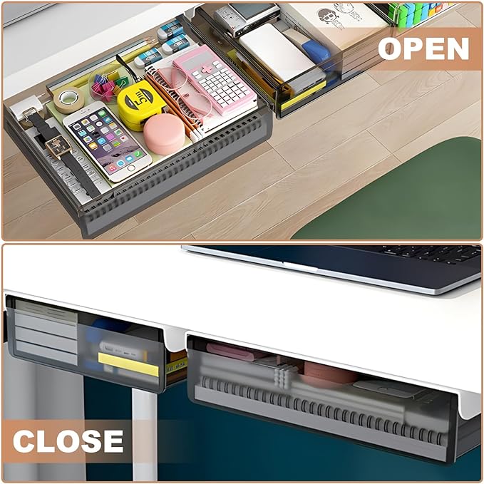 Under Desk Table Drawer Storage Organizer, 2 Pack Large & Medium Slide Out Desk - Image 6
