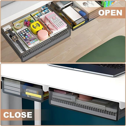 Under Desk Table Drawer Storage Organizer, 2 Pack Large & Medium Slide Out Desk - Image 6