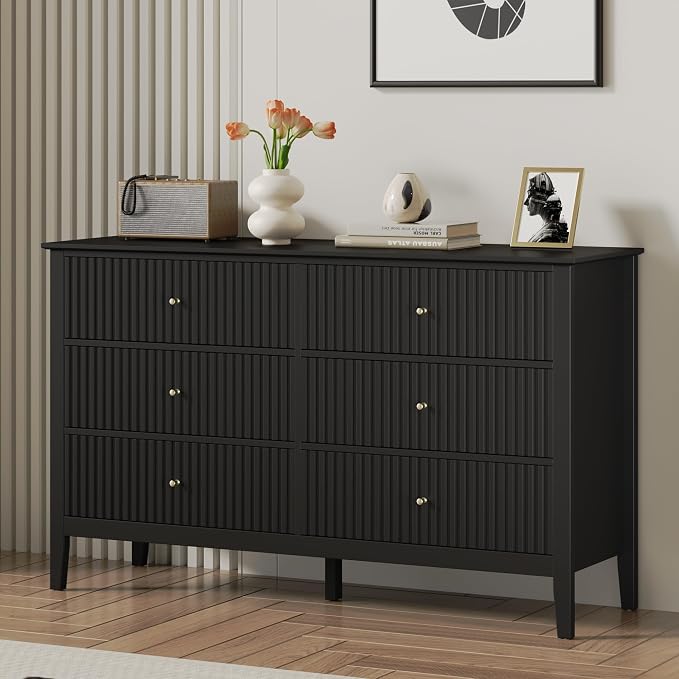 RoyalCraft Black 6 Drawer Dresser, Fluted Modern Wood Dresser, Double Chest of by Bringyoubetterlife