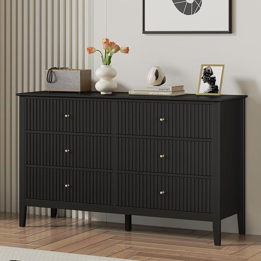 RoyalCraft Black 6 Drawer Dresser, Fluted Modern Wood Dresser, Double Chest of by Bringyoubetterlife