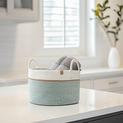 LA JOLIE MUSE Braided Basket, Cotton Rope Storage Baskets, Large Cotton Basket - Image 3