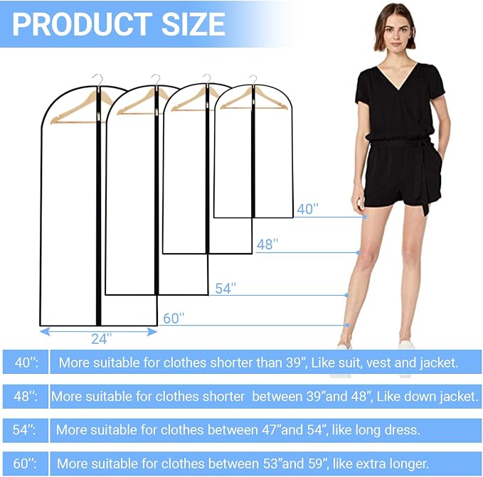 Garment Bags for Hanging Clothes 24'' x 55'' Coat Covers for Closet Foldable - Image 2