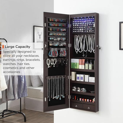 GISSAR Full Length Mirror Jewelry Cabinet, 6 LEDs Jewelry Armoire Wall Mounted - Image 3