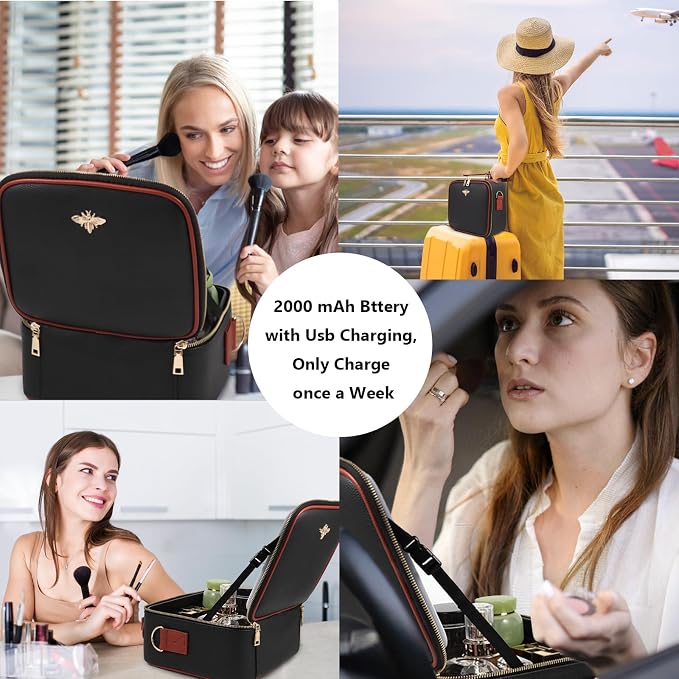 Travel Makeup Bag with Mirror of LED Lighted, Rechargeable Cosmetic Train Case - Image 4