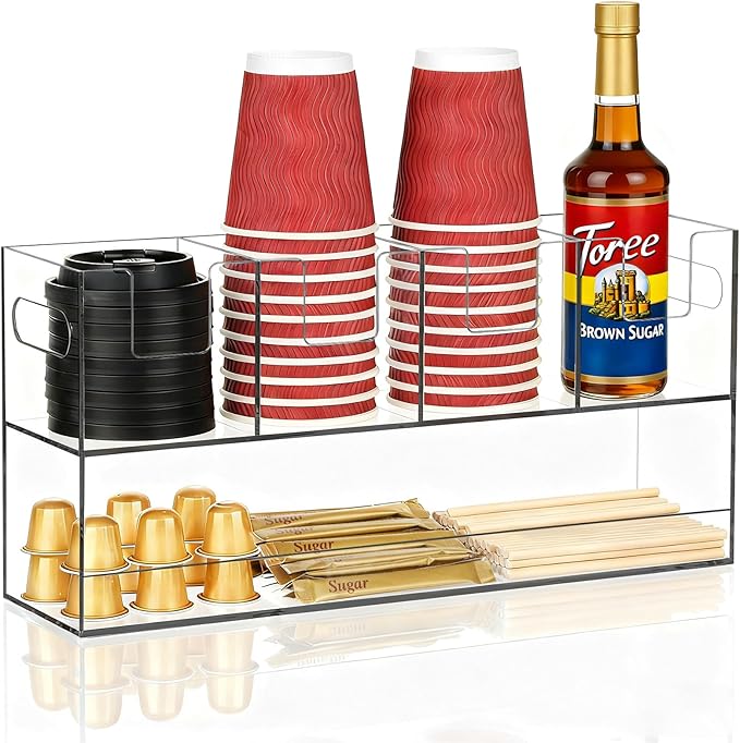 MYITYARD Coffee Cup Holder for Countertop, 2-Tier Clear Acrylic Cup Dispenser by MYITYARD