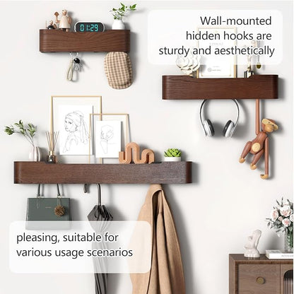 Coat Rack Wall Mount with Hidden Hooks Modern Key Holder Wood Entryway Hook - Image 7