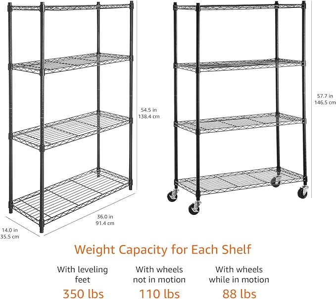 Amazon Basics 4-Shelf Adjustable, Heavy Duty Storage Shelving Unit on 3'' Wheel - Image 5