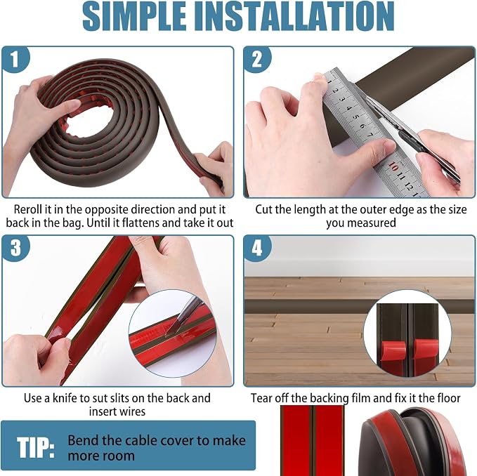 Floor Cord Covers for Wires 3.3FT Cable Hider Wire Cover Self Adhesive Cord - Image 5