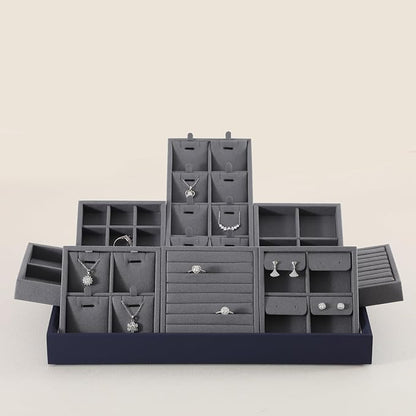 Dark Blue Jewelry Display Tray Ring Necklace Earring Bangle Organizer - Image 5