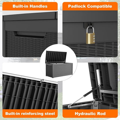 320 Gallon Resin Deck Box, Lockable Patio Outdoor Storage Box - Image 3