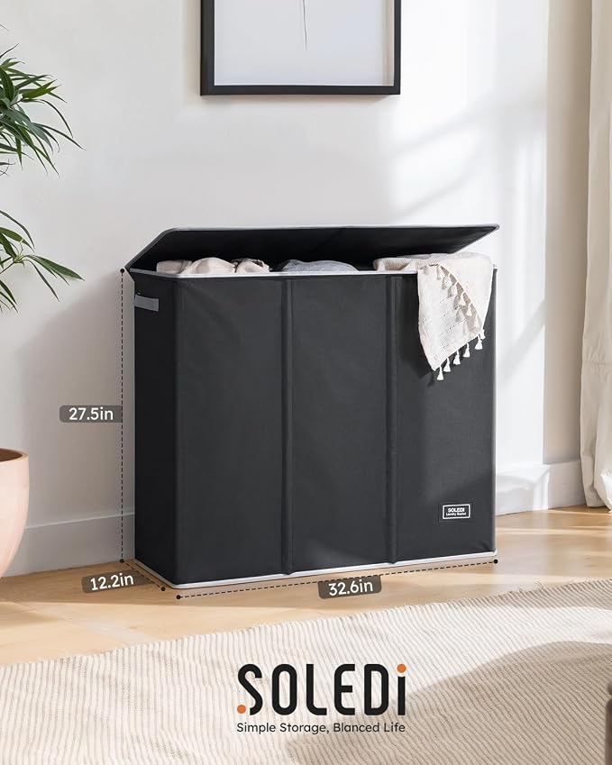 SOLEDI 180L Laundry Hamper 3 Section, Extra Large Laundry Hamper - Image 8