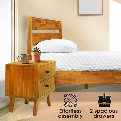 Acacia Silvia Nightstand with 2 Drawers, Solid Wood Bedside Table, Table with - Image 4