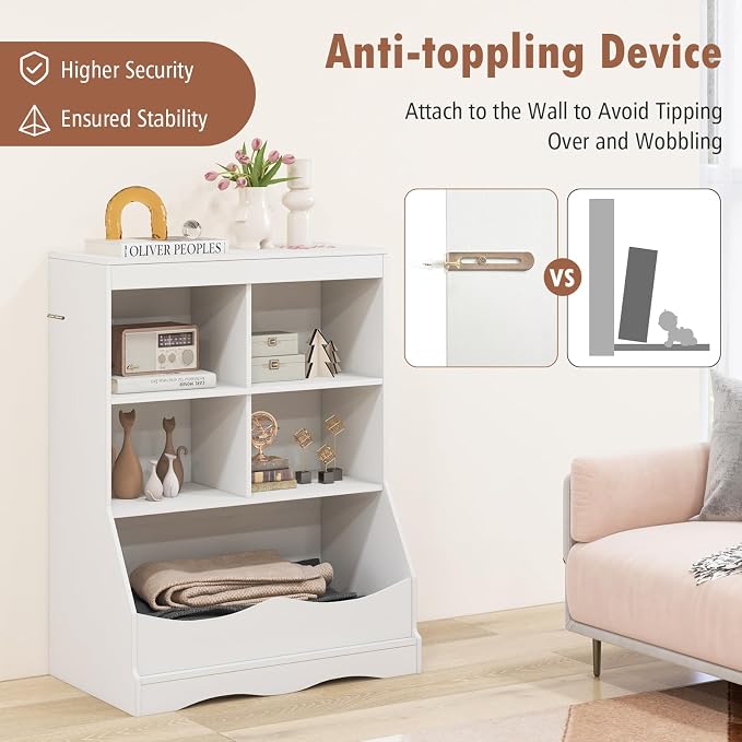 Storage Organizer, Small Bookcase w/ 4 Open Cubes & 1 Bottom Compartment - Image 7