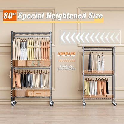 Homdox Garment Rack Heavy Duty, 3 Tier Rolling Clothing Racks - Image 2