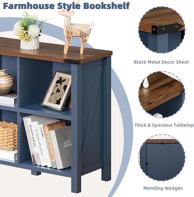 8 Cube Book Shelf, Farmhouse Wood Long Storage Organizer Bookcase, Hallway TV - Image 4